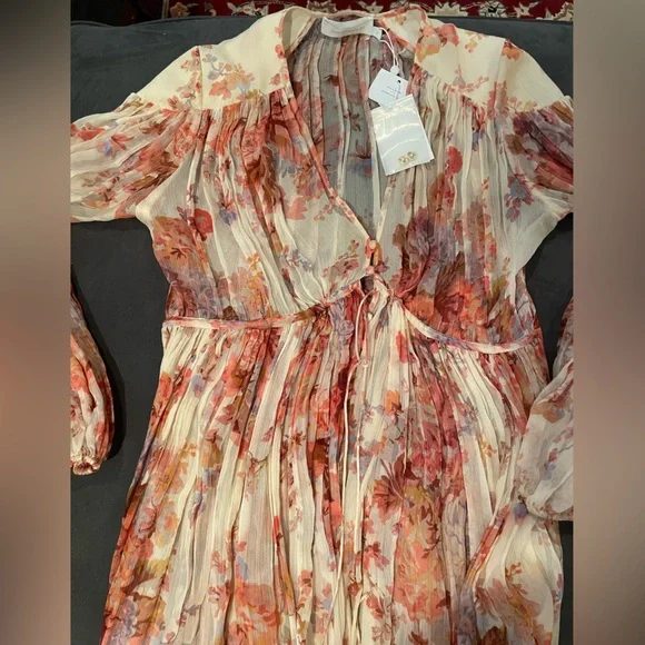 Zimmermann Devi Gathered Yoke Long Sleeve Chiffon Dress NWTsizeAU 2 ( US 8 )